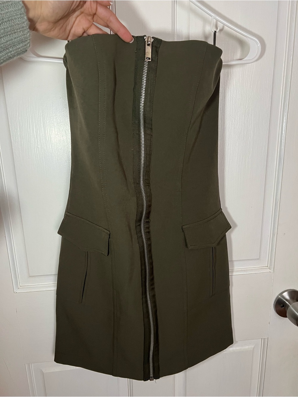 Zara Olive Green Zip-Front Mini Dress